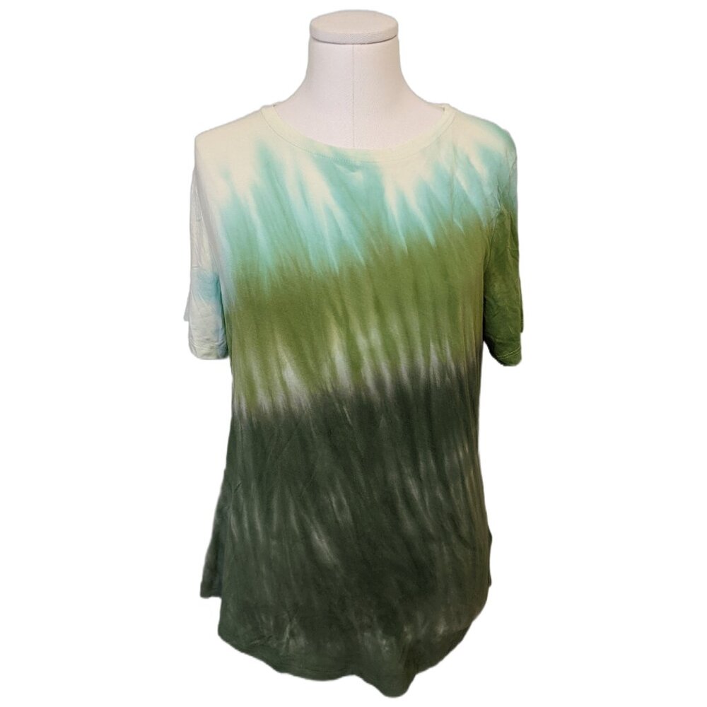 Womens Old Navy Green & Blue Tie-Dye Short Sleeve Luxe Tunic T-Shirt Top Sz M
